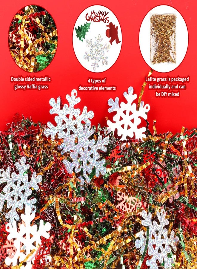 FOIMAS Christmas Crinkle Cut Paper Shred Filler,7oz Christmas Raffia Paper Sherd Filler with Metallic Xmas Confetti for Gift Box Filler Basket Stuffer Xmas Gift Wrapping Supply, Green Red Gold - Image 3
